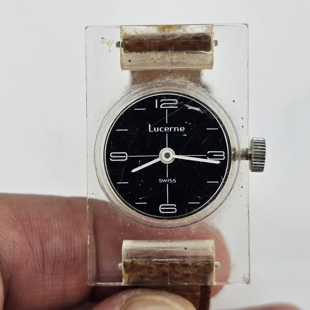 VTG Lucerne Women's Watch 26MM Black Dial Brown Leather Bands Up to 6.5